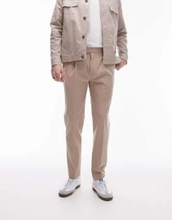 Topman Taper Trousers In Stone For Men
