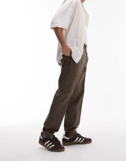 Topman Brown Herringbone Taper Trouser In Brown For Men -Daily Wardrobe Shop 205799373 4