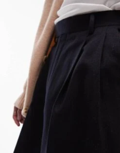 Topman Premium Wide Twin Pleat Trouser In Navy For Men -Daily Wardrobe Shop 205799396 2