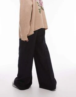 Topman Premium Wide Twin Pleat Trouser In Navy For Men -Daily Wardrobe Shop 205799396 3