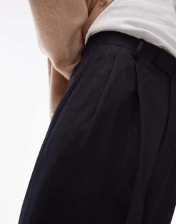 Topman Premium Wide Twin Pleat Trouser In Navy For Men -Daily Wardrobe Shop 205799396 4