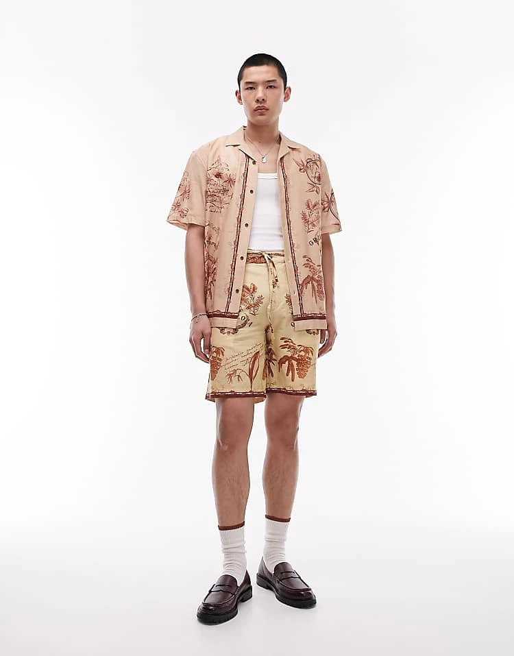 Topman Relaxed Printed Short In Stone For Men 4 Topman Relaxed Printed Short In Stone For Men - Image 2