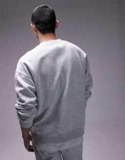Topman Oversized Crew Sweatshirt In Light Grey Marl For Men -Daily Wardrobe Shop 205806895 3