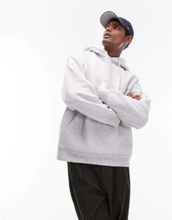 Topman Oversized Hoodie In Light Grey Marl For Men -Daily Wardrobe Shop 205806937 4