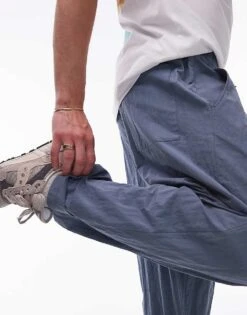 Topman Premium Wide Leg Paper Bag Trousers In Blue For Men -Daily Wardrobe Shop 205819641 5