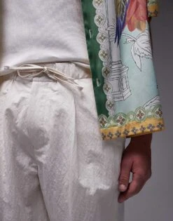 Topman Premium Wide Leg Paper Bag Trousers In Ecru For Men -Daily Wardrobe Shop 205819644 3