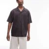 Topman Oversized Fit Button Through Jersey Polo In Washed Black For Men -Daily Wardrobe Shop 205828610 1 black