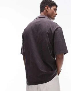 Topman Oversized Fit Button Through Jersey Polo In Washed Black For Men -Daily Wardrobe Shop 205828610 4