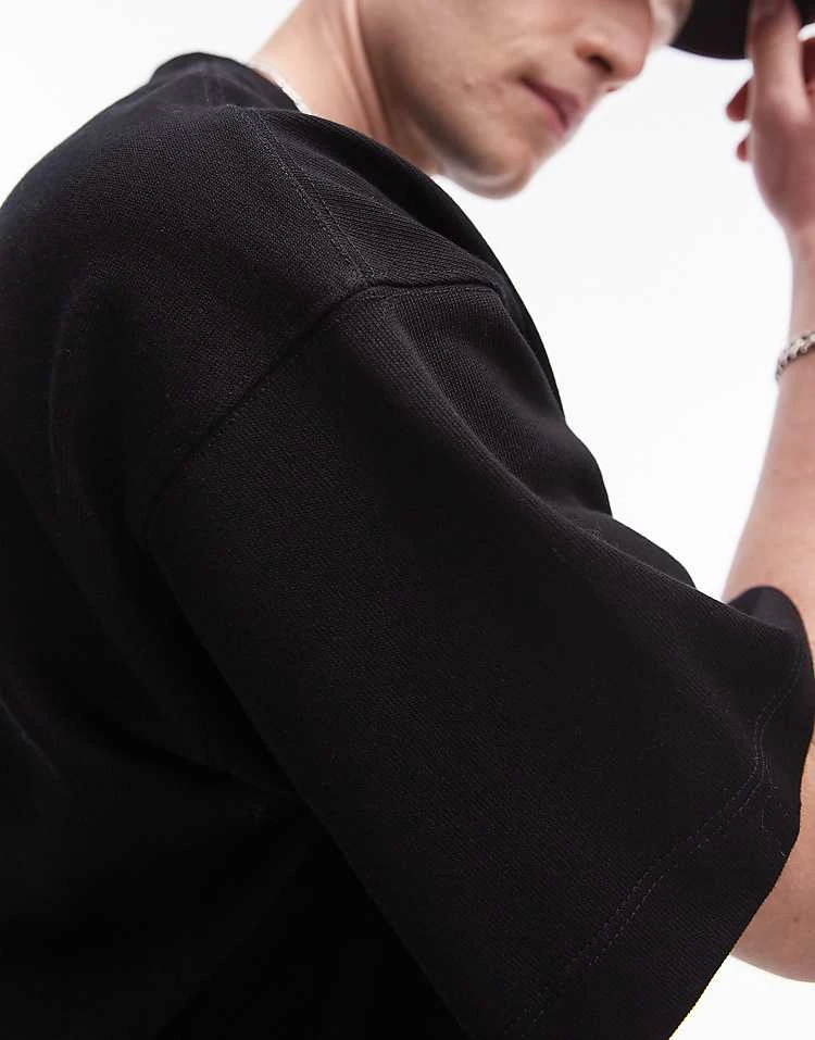 Topman Premium Heavyweight Oversized Fit T-shirt With Dropped Shoulder 370gsm In Black For Men 5 Topman Premium Heavyweight Oversized Fit T-shirt With Dropped Shoulder 370gsm In Black For Men - Image 3