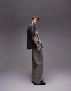 Topman Short Sleeve Relaxed Washed Palm Printed Shirt In Black For Men -Daily Wardrobe Shop 205850209 6