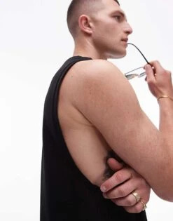Topman Premium Oversized Interlock Tank In Black For Men 11 Topman Premium Oversized Interlock Tank In Black For Men -Daily Wardrobe Shop 205852960 4
