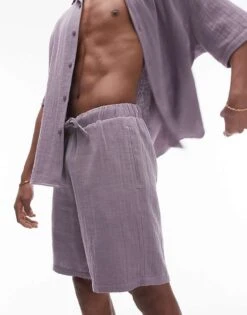 Topman Co-ord Washed Shorts In Lilac For Men -Daily Wardrobe Shop 205857829 4