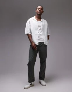 Topman Short Sleeve Relaxed Linen Blend Geo Shirt In Green For Men Light Blue -Daily Wardrobe Shop 205863392 1 lightblue 1