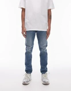 Topman Skinny Jeans In Mid Wash Blue For Men -Daily Wardrobe Shop 205863485 1 blue 1