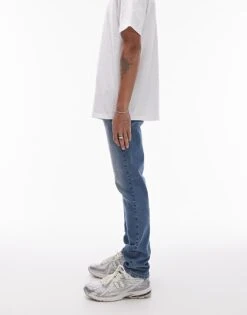 Topman Skinny Jeans In Mid Wash Blue For Men -Daily Wardrobe Shop 205863485 3