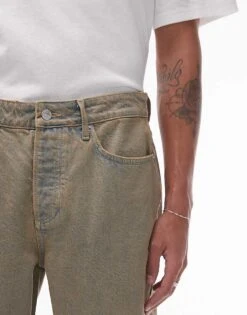 Topman Wide Leg Jeans In Heavy Rust Tint Wash For Men Blue -Daily Wardrobe Shop 205863573 5