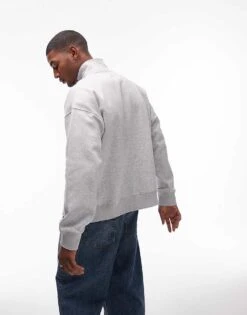 Topman Premium Heavyweight Funnel Neck Full Zip Sweat In Grey Marl For Men -Daily Wardrobe Shop 205868500 4