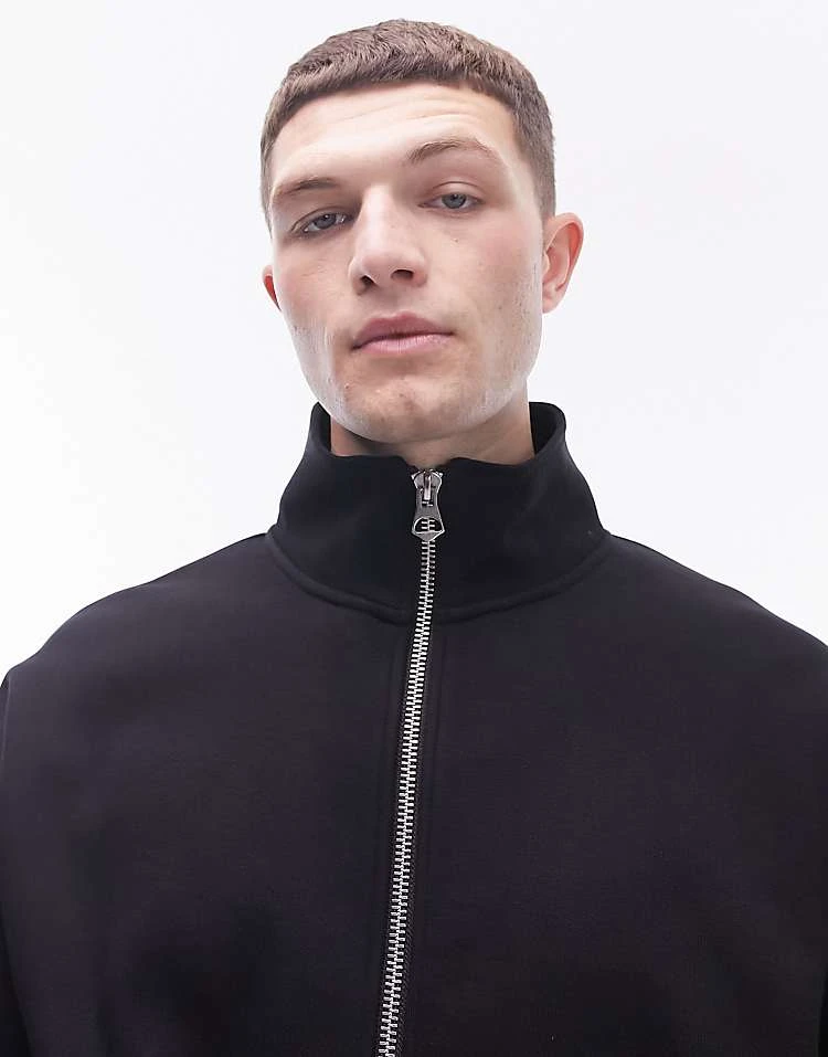Topman Premium Heavyweight Funnel Neck Full Zip Sweat In Black For Men 4 Topman Premium Heavyweight Funnel Neck Full Zip Sweat In Black For Men - Image 2