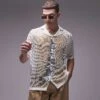 Topman Open Knitted Shirt With Front Print In Ecru For Men -Daily Wardrobe Shop 205871837 1 ecru