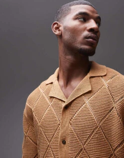 Topman Diamond Pattern Crochet Button Through In Mustard For Men Yellow 9 Topman Diamond Pattern Crochet Button Through In Mustard For Men Yellow -Daily Wardrobe Shop 205872014 3