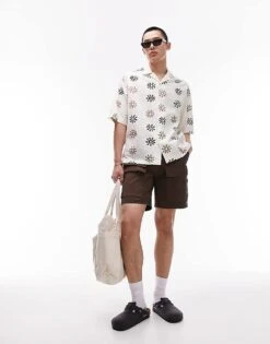 Topman Short Sleeve Festival Sun Print Shirt In White For Men Multi -Daily Wardrobe Shop 205888064 3