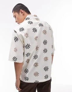 Topman Short Sleeve Festival Sun Print Shirt In White For Men Multi -Daily Wardrobe Shop 205888064 4
