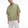 Topman Short Sleeve Relaxed Washed Shirt In Khaki For Men Washed Green -Daily Wardrobe Shop 205888079 1 washedgreen