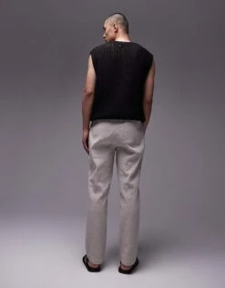 Topman Straight Leg Textured Trousers In Stone For Men -Daily Wardrobe Shop 205902218 3