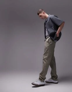 Topman Straight Leg Textured Trousers In Khaki For Men 13 Topman Straight Leg Textured Trousers In Khaki For Men -Daily Wardrobe Shop 205902226 1 khaki 1