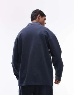 Topman Oversized Fit Smart Jersey1/4 Zip Polo In Navy For Men -Daily Wardrobe Shop 205932328 4