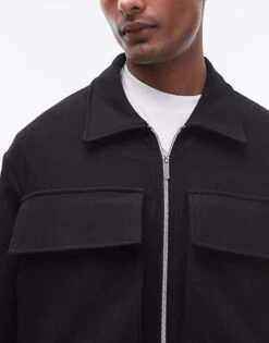 Topman Oversized Fit Full Zip Smart Jersey With Pockets In Black - BLACK For Men -Daily Wardrobe Shop 205932343 3