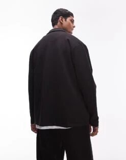 Topman Oversized Fit Full Zip Smart Jersey With Pockets In Black - BLACK For Men -Daily Wardrobe Shop 205932343 4