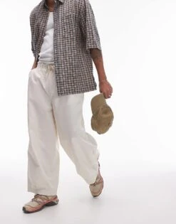 Topman Wide Leg Cotton Trousers In Off White For Men Ecru 13 Topman Wide Leg Cotton Trousers In Off White For Men Ecru -Daily Wardrobe Shop 205959471 1 ecru 1