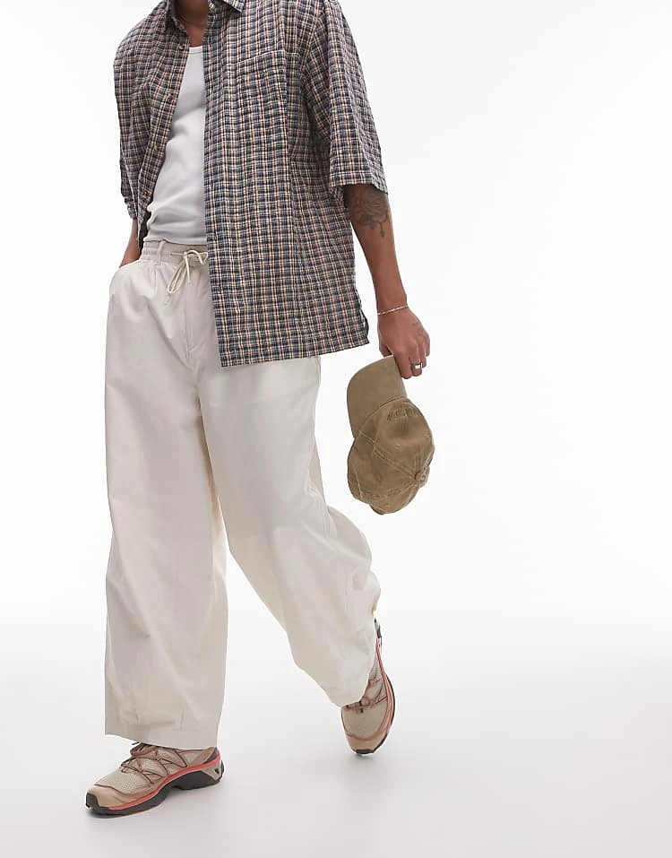 Topman Wide Leg Cotton Trousers In Off White For Men Ecru 3 Topman Wide Leg Cotton Trousers In Off White For Men Ecru