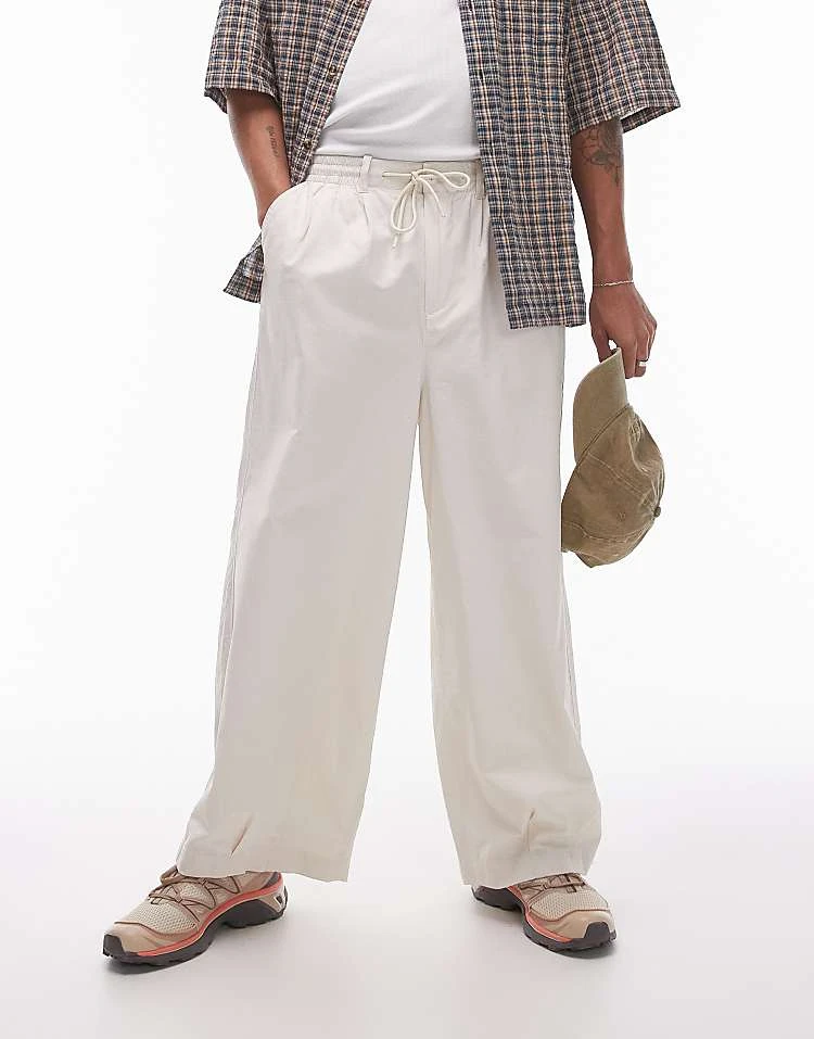 Topman Wide Leg Cotton Trousers In Off White For Men Ecru 7 Topman Wide Leg Cotton Trousers In Off White For Men Ecru - Image 5