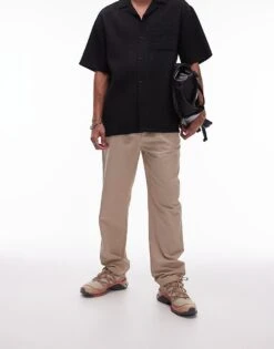 Topman Tapered Trousers In Stone For Men