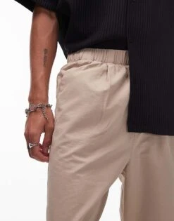 Topman Tapered Trousers In Stone For Men -Daily Wardrobe Shop 205959716 4