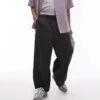 Topman Wide Leg Cotton Trousers In Black For Men