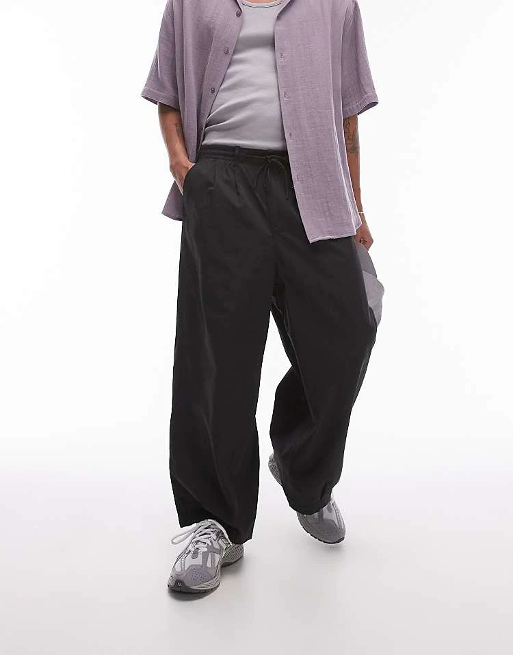 Topman Wide Leg Cotton Trousers In Black For Men 3 Topman Wide Leg Cotton Trousers In Black For Men