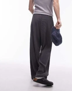 Topman Straight Plisse Jogger In Charcoal For Men -Daily Wardrobe Shop 205965929 3
