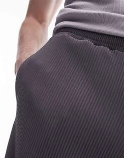 Topman Straight Plisse Jogger In Charcoal For Men -Daily Wardrobe Shop 205965929 4