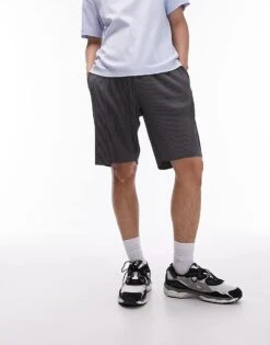 Topman Oversized Plisse Short In Charcoal For Men