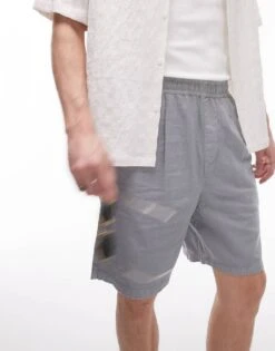 Topman Linen Blend Shorts In Grey For Men