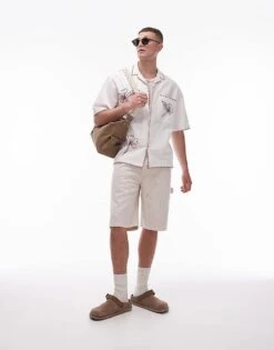 Topman Carpenter Shorts In Ecru For Men