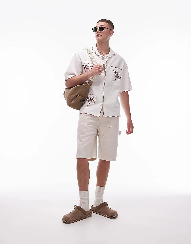 Topman Carpenter Shorts In Ecru For Men 3 Topman Carpenter Shorts In Ecru For Men