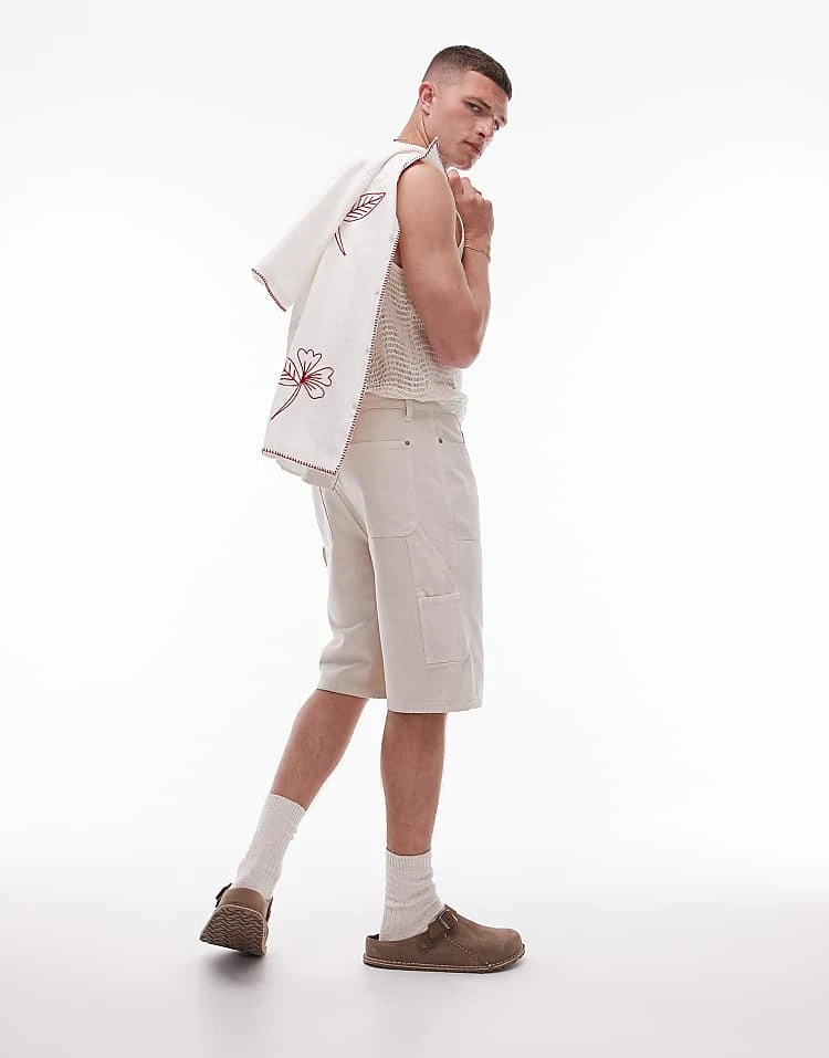 Topman Carpenter Shorts In Ecru For Men 4 Topman Carpenter Shorts In Ecru For Men - Image 2