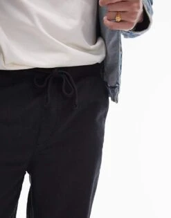 Topman Taper Linen Blend Trousers In Black For Men -Daily Wardrobe Shop 205975122 3