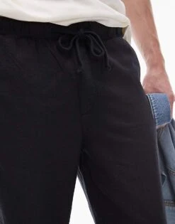 Topman Taper Linen Blend Trousers In Black For Men -Daily Wardrobe Shop 205975122 5