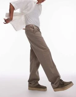 Topman Straight Trousers In Khaki For Men -Daily Wardrobe Shop 205975194 1 khaki 1