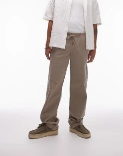 Topman Straight Trousers In Khaki For Men -Daily Wardrobe Shop 205975194 3
